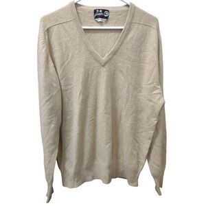 Panda 100% Cashmere‎ V Neck Sweater Mens XL Extra Large Beige Knitwear